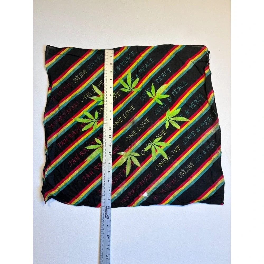 Men's Rasta One Love Bandana Scarf Cotton 21 X 21 Reggae Weed Leaf